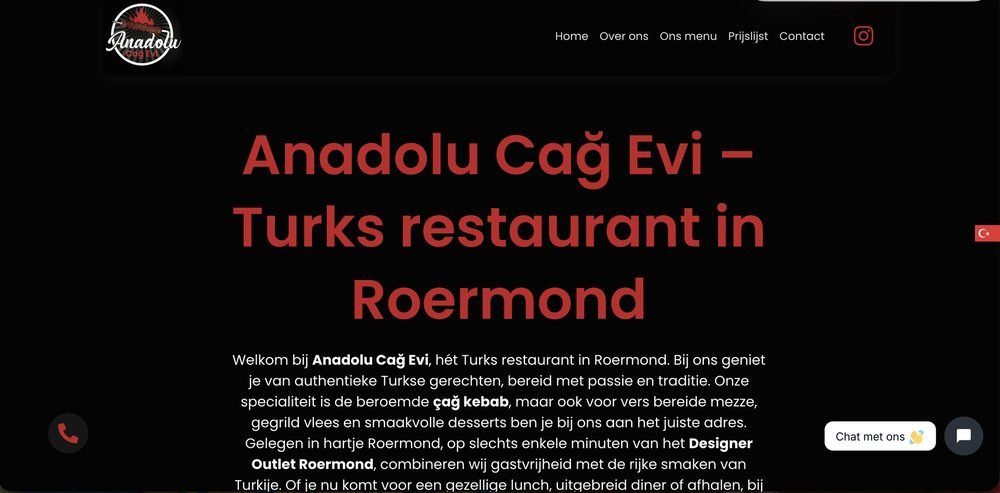 Homepage van Anadolu Cağ Evi, gebouwd door Online Doekoe