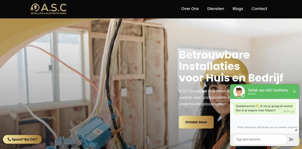 Homepage van A.S.C Installatie, gebouwd door Online Doekoe