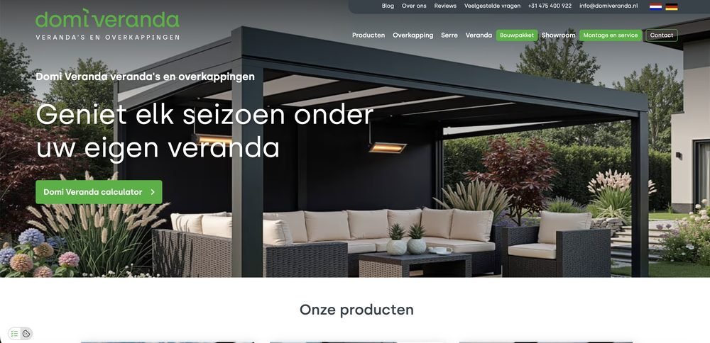 Homepage van Domi Veranda, gebouwd door Online Doekoe