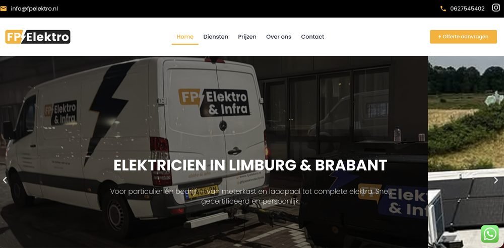 Homepage van FP Elektro, gebouwd door Online Doekoe