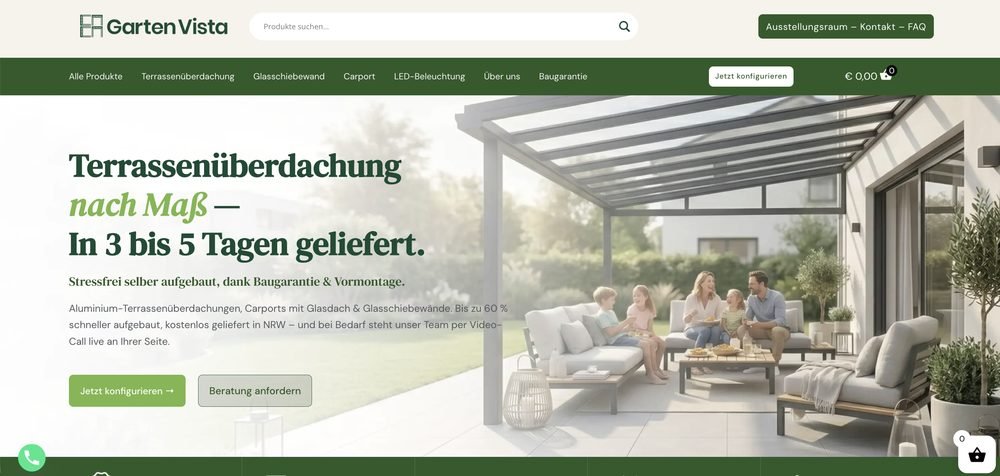 Homepage van Garten Vista, gebouwd door Online Doekoe