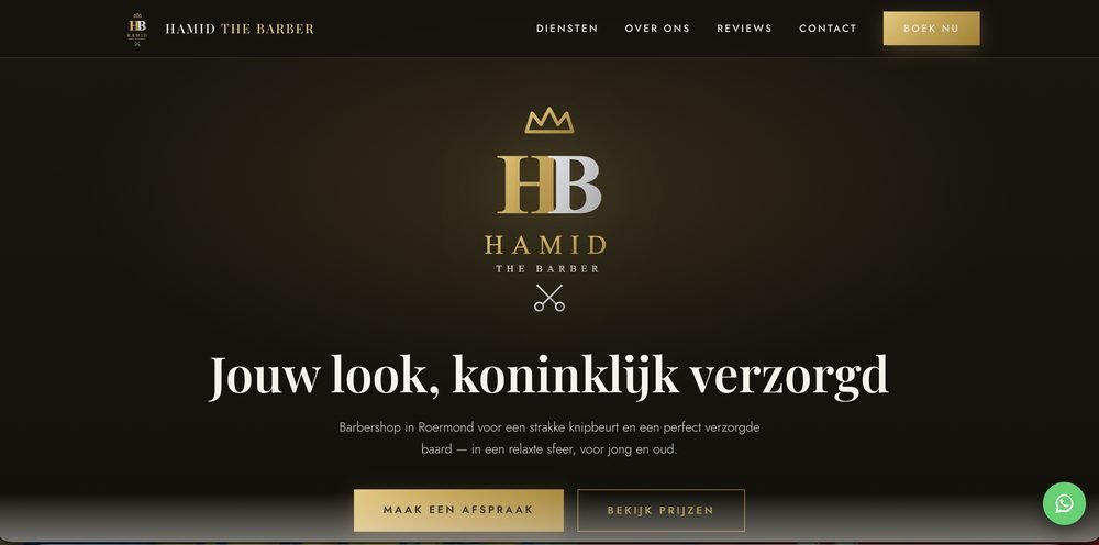 Homepage van Hamid the Barber, gebouwd door Online Doekoe