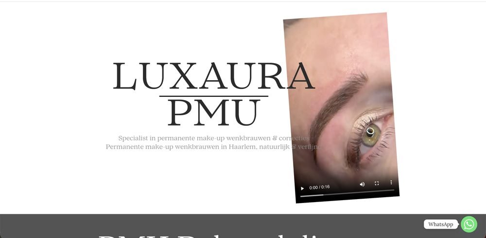 Homepage van Luxaura PMU, gebouwd door Online Doekoe
