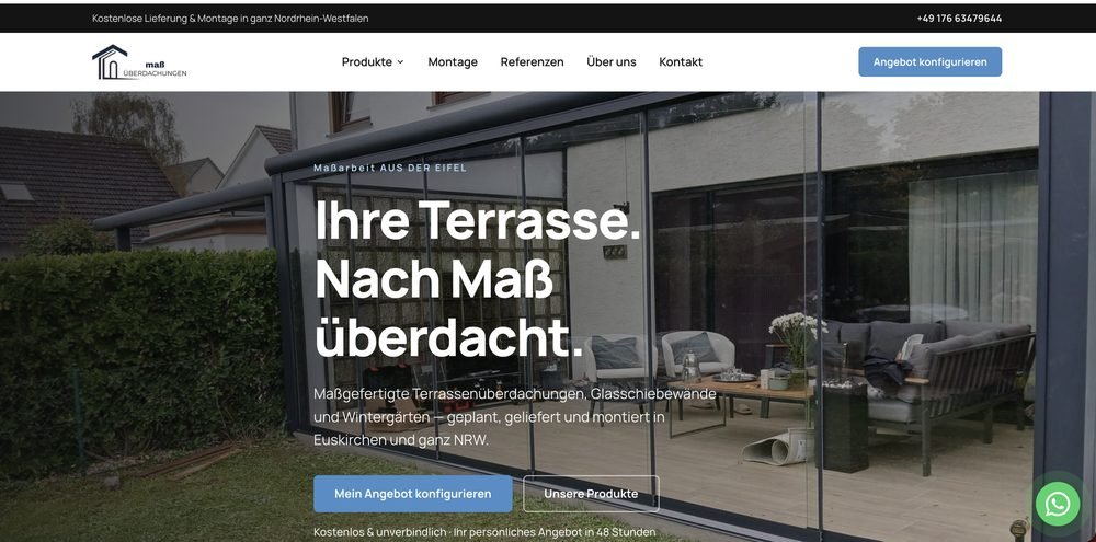 Homepage van Maß Überdachung, gebouwd door Online Doekoe
