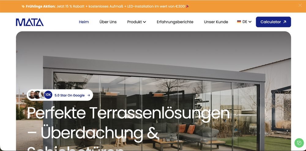 Homepage van Mata Veranda, gebouwd door Online Doekoe