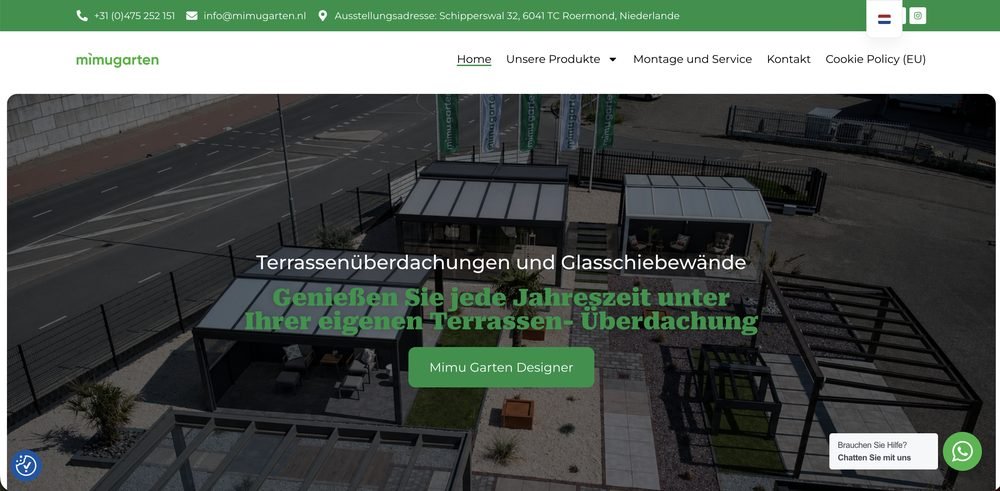 Homepage van Mimu Garten, gebouwd door Online Doekoe
