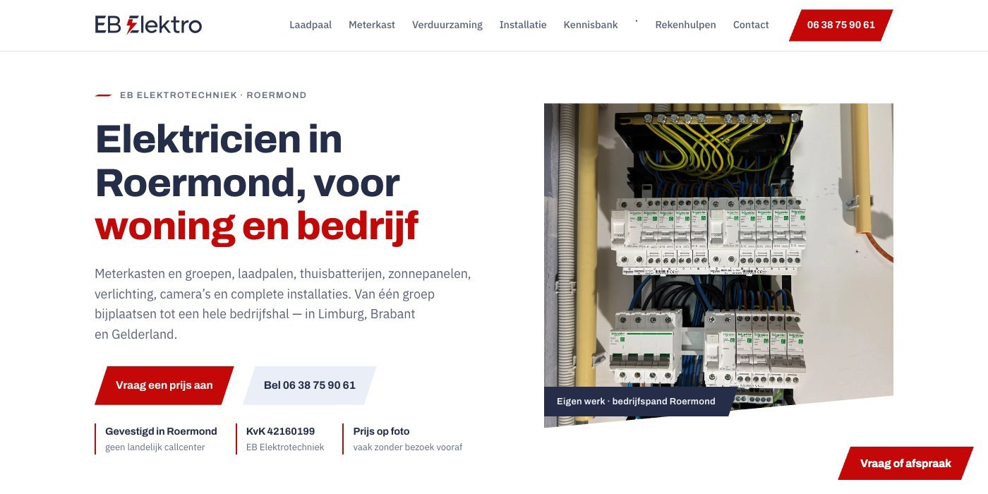 Schermafbeelding van de website ebelektro.nl die Online Doekoe bouwde
