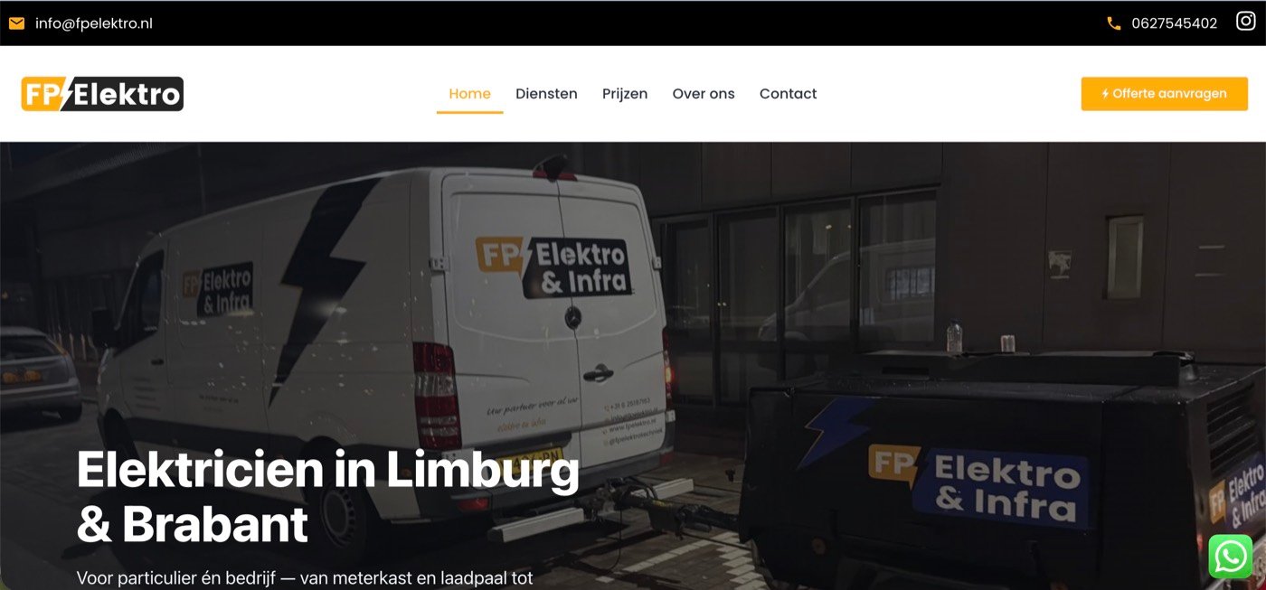 Schermafbeelding van de website fpelektro.nl die Online Doekoe bouwde