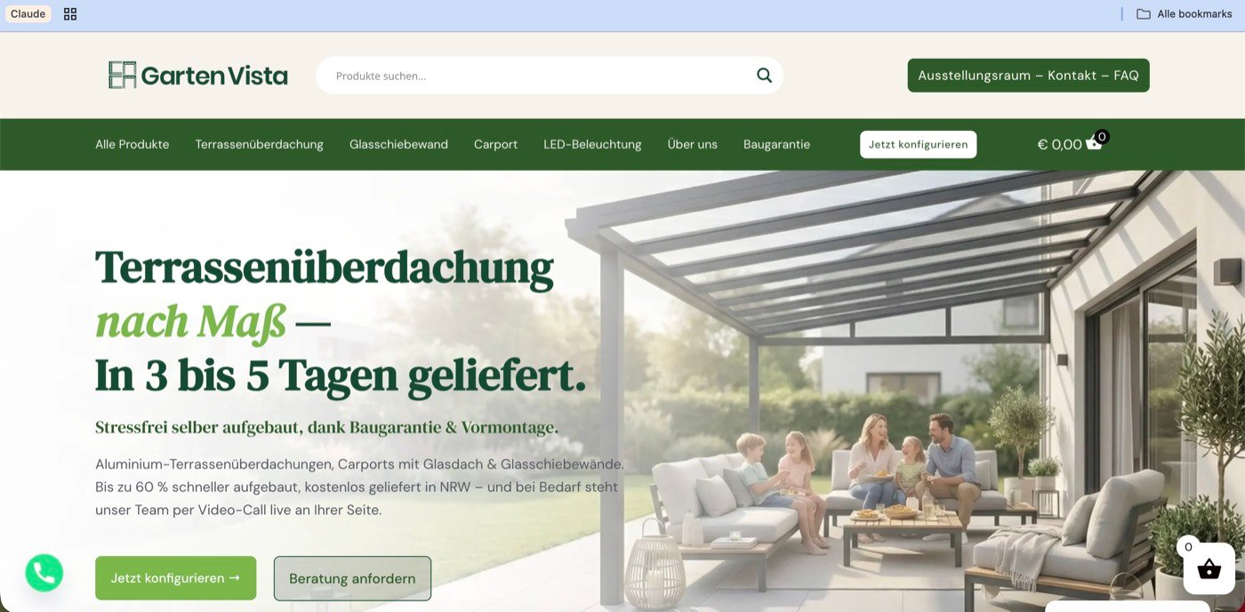 Schermafbeelding van de website www.massueberdachung.de die Online Doekoe bouwde