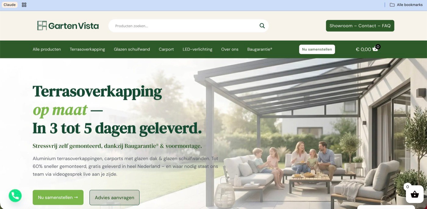Schermafbeelding van de website configurator.gartenvista.nl die Online Doekoe bouwde