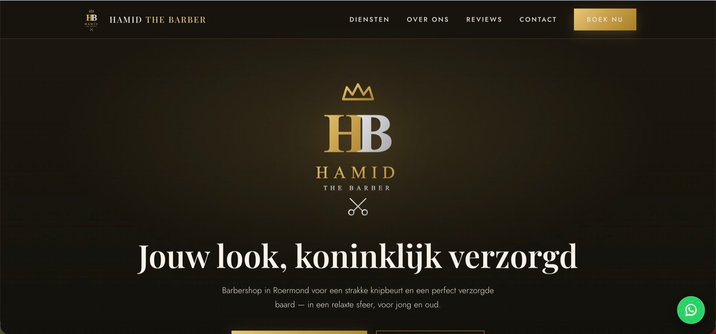 Schermafbeelding van de website hamidthebarber.nl die Online Doekoe bouwde