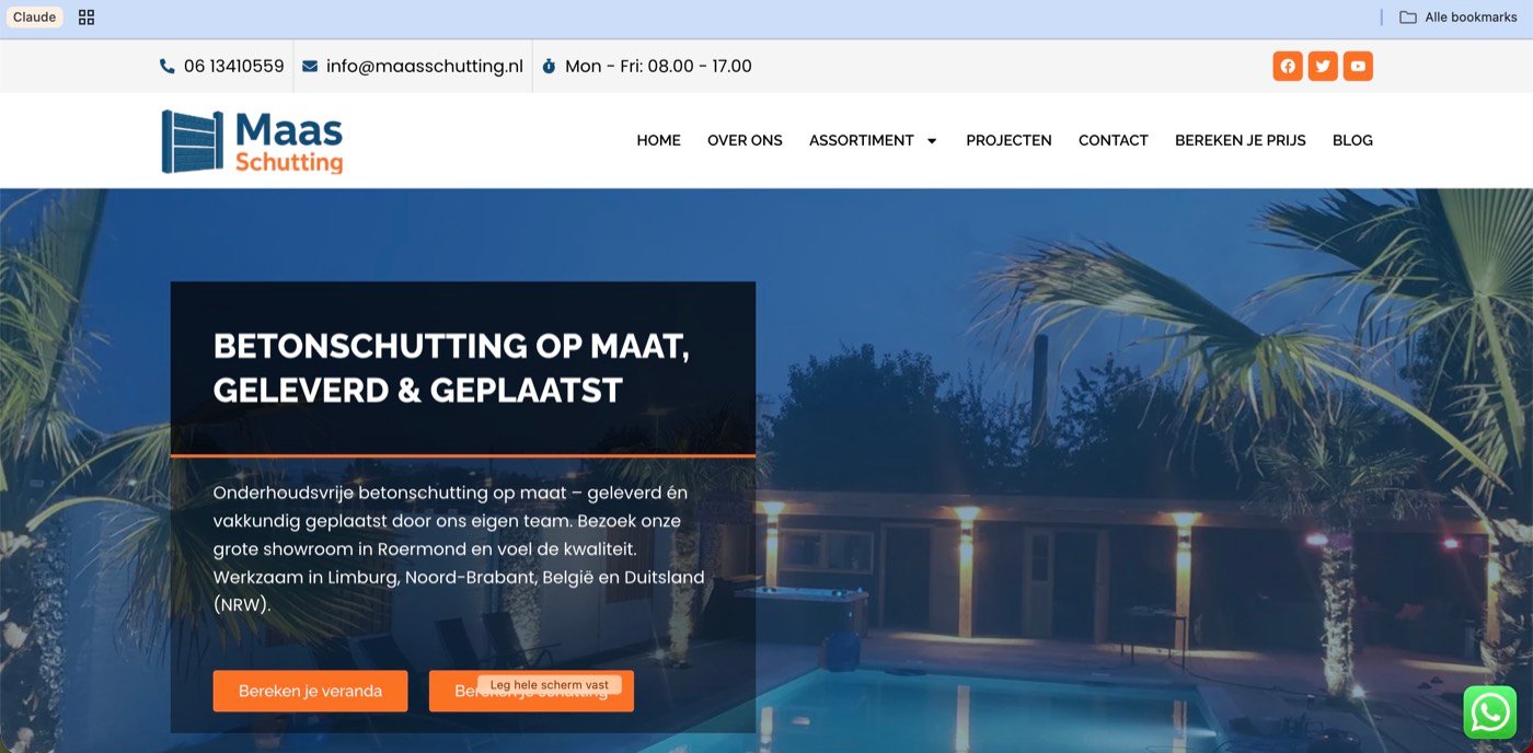 Schermafbeelding van de website maasschutting.nl die Online Doekoe bouwde