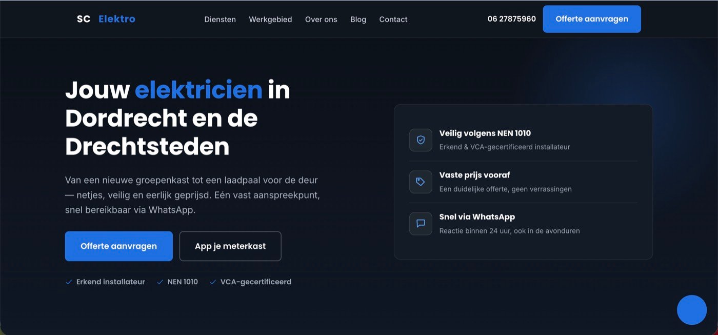 Schermafbeelding van de website scelektro.nl die Online Doekoe bouwde